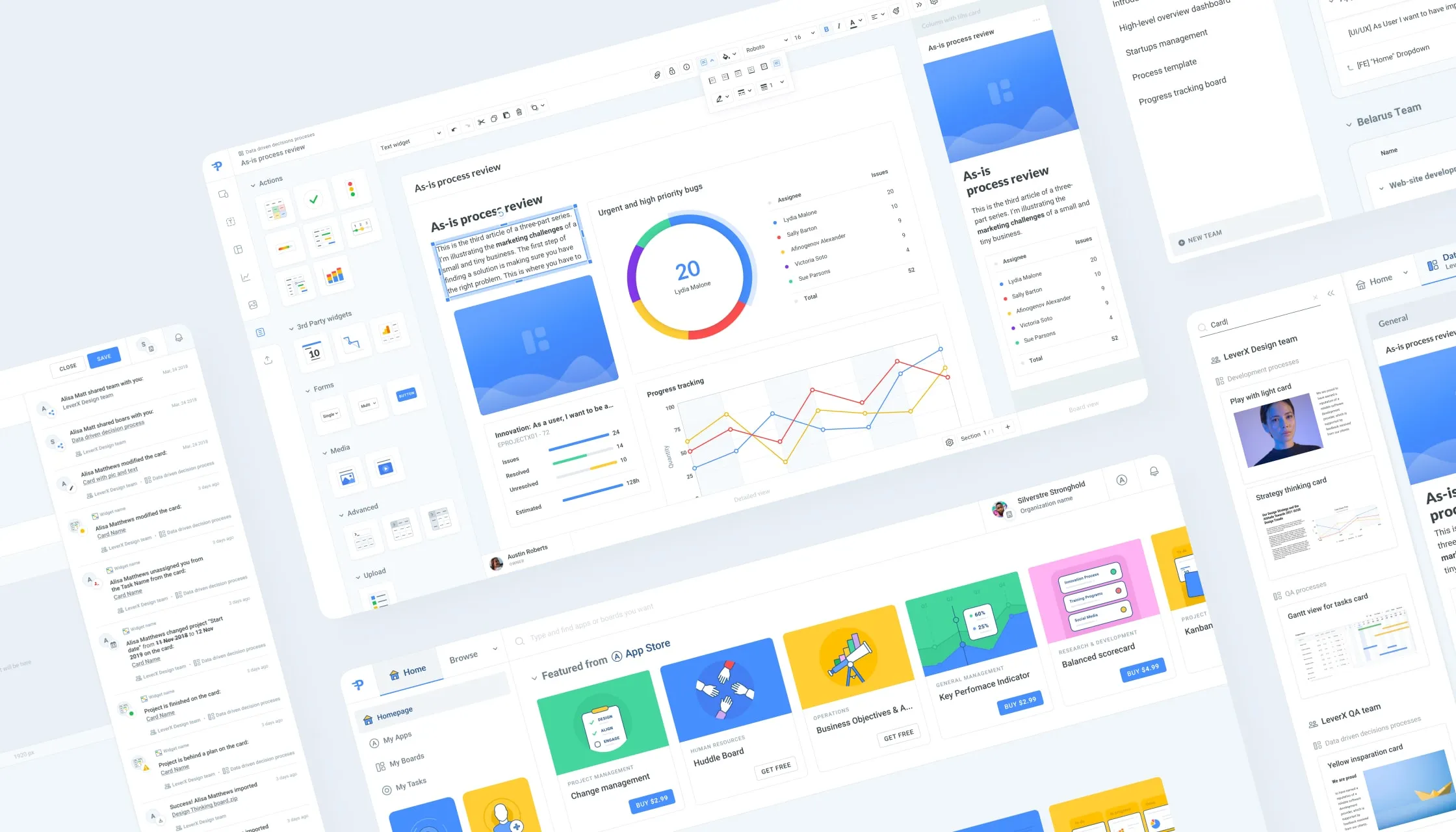 Praxie interface view of the collaboration dashboard